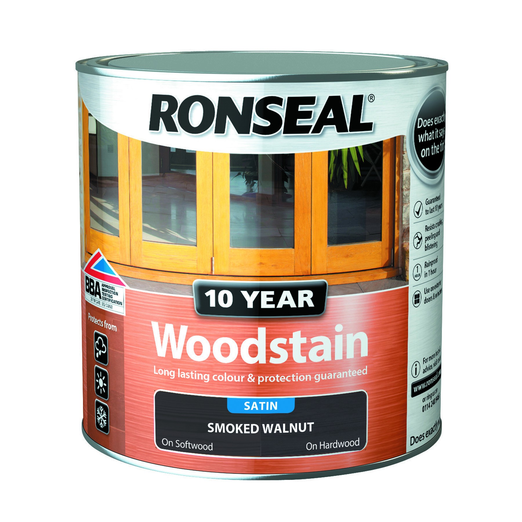 Ronseal 10 Year Woodstain 2.5L Satin Ebony [RON38695]