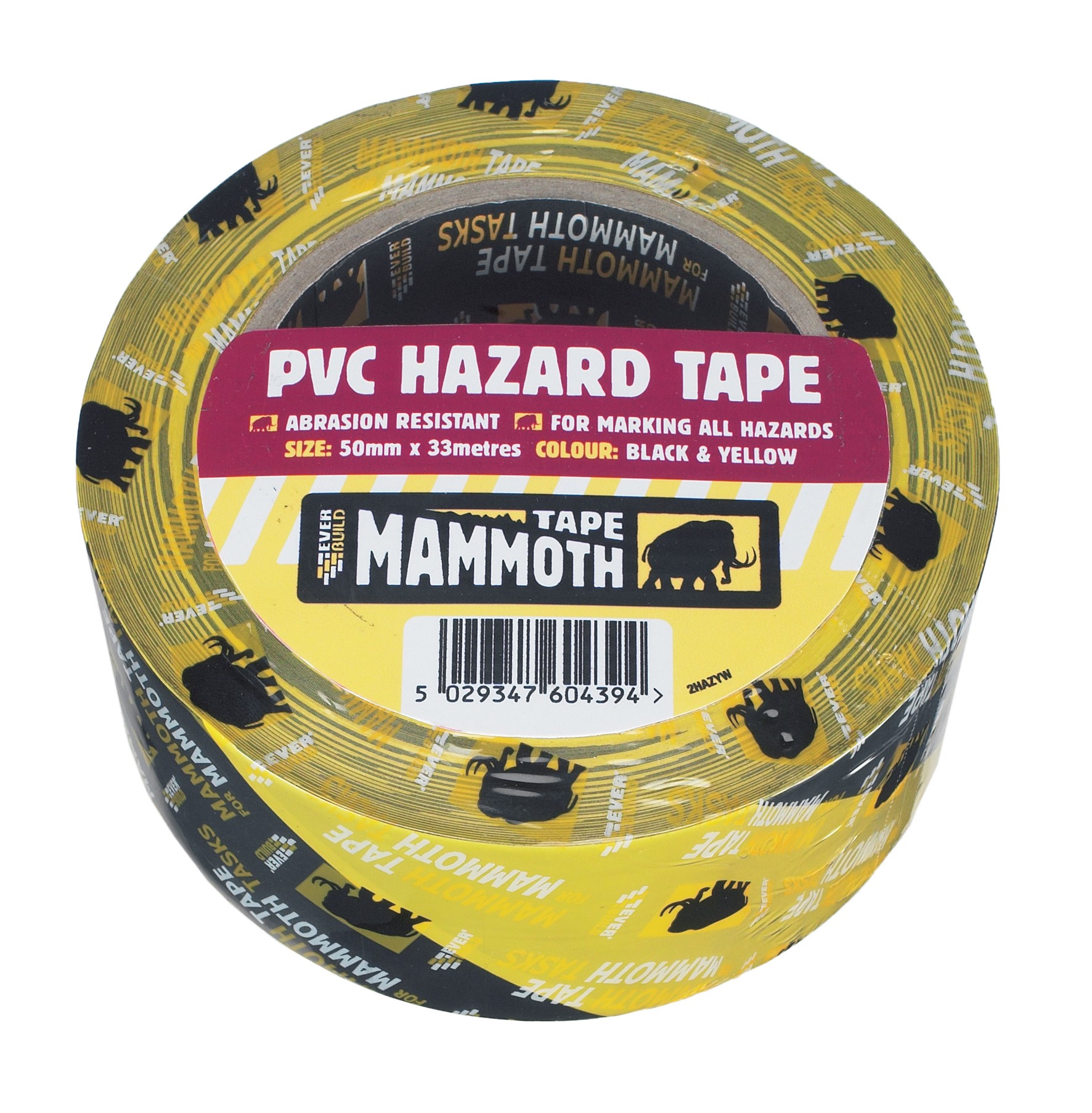 SikaEverbuild Mammoth PVC Hazard Warning Tape 50mm x33m Black/Yellow [EVB2HAZYW]