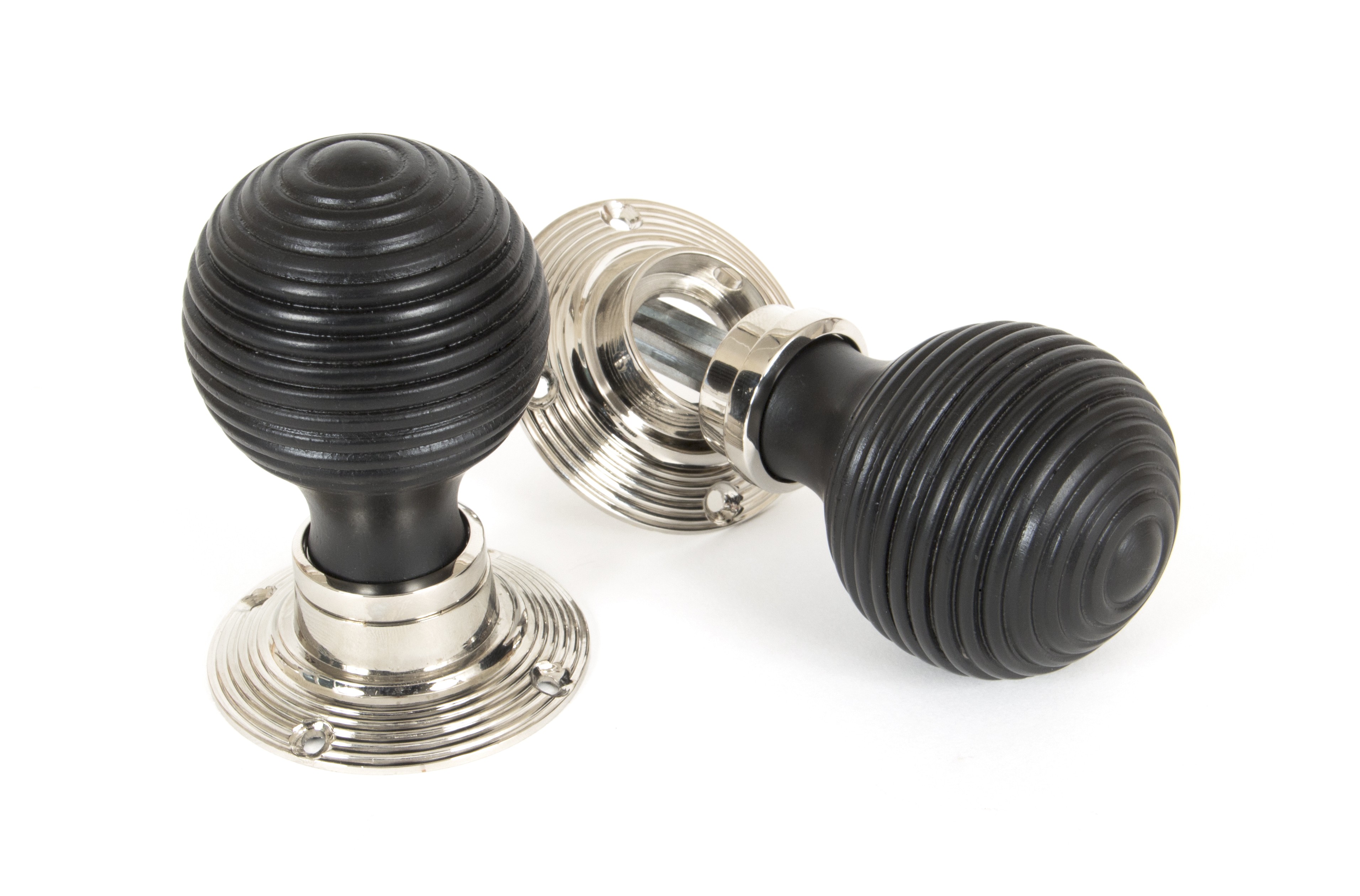 ANVIL - Ebony Mortice/Rim Beehive Knob Set - Polished Nickel Roses  Anvil83634