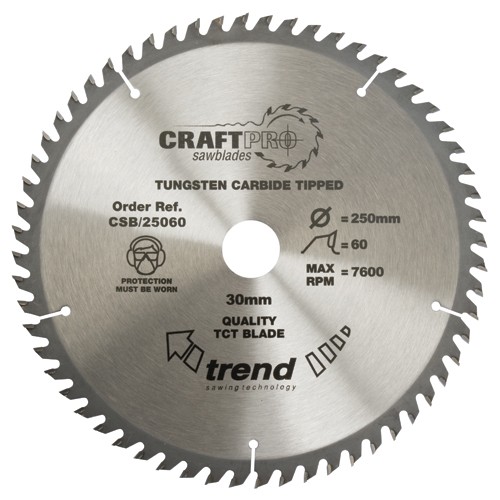 Trend CSB/25060  Craft saw blade 250mm x 60 teeth x 30mm   TRCSB25060