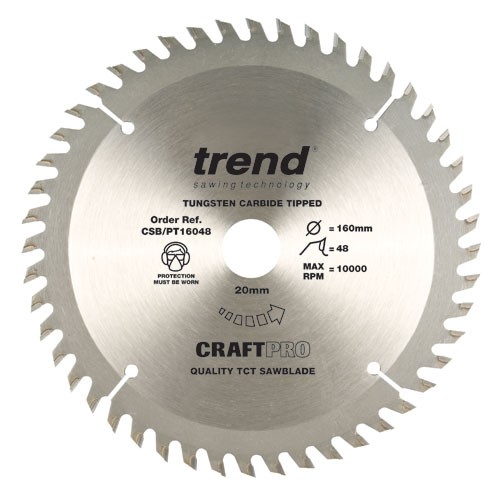 Trend CSB/PT16048  Craft saw blade panel trim 160mm x 48 teeth x 20mm   TRCSBPT16048