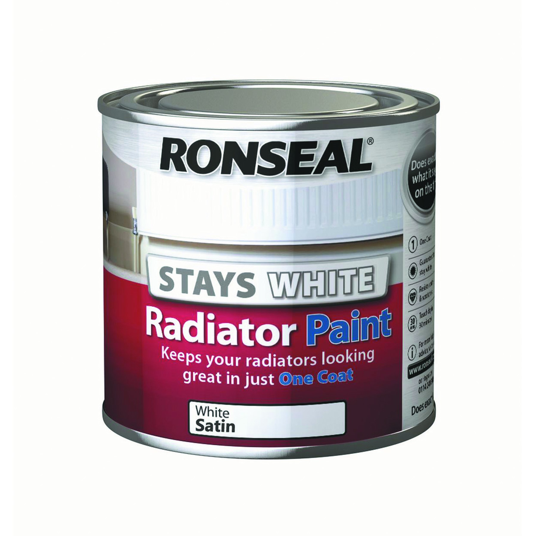 Ronseal One Coat Stay White Radiator Paint Satin 750ml [RON37506]