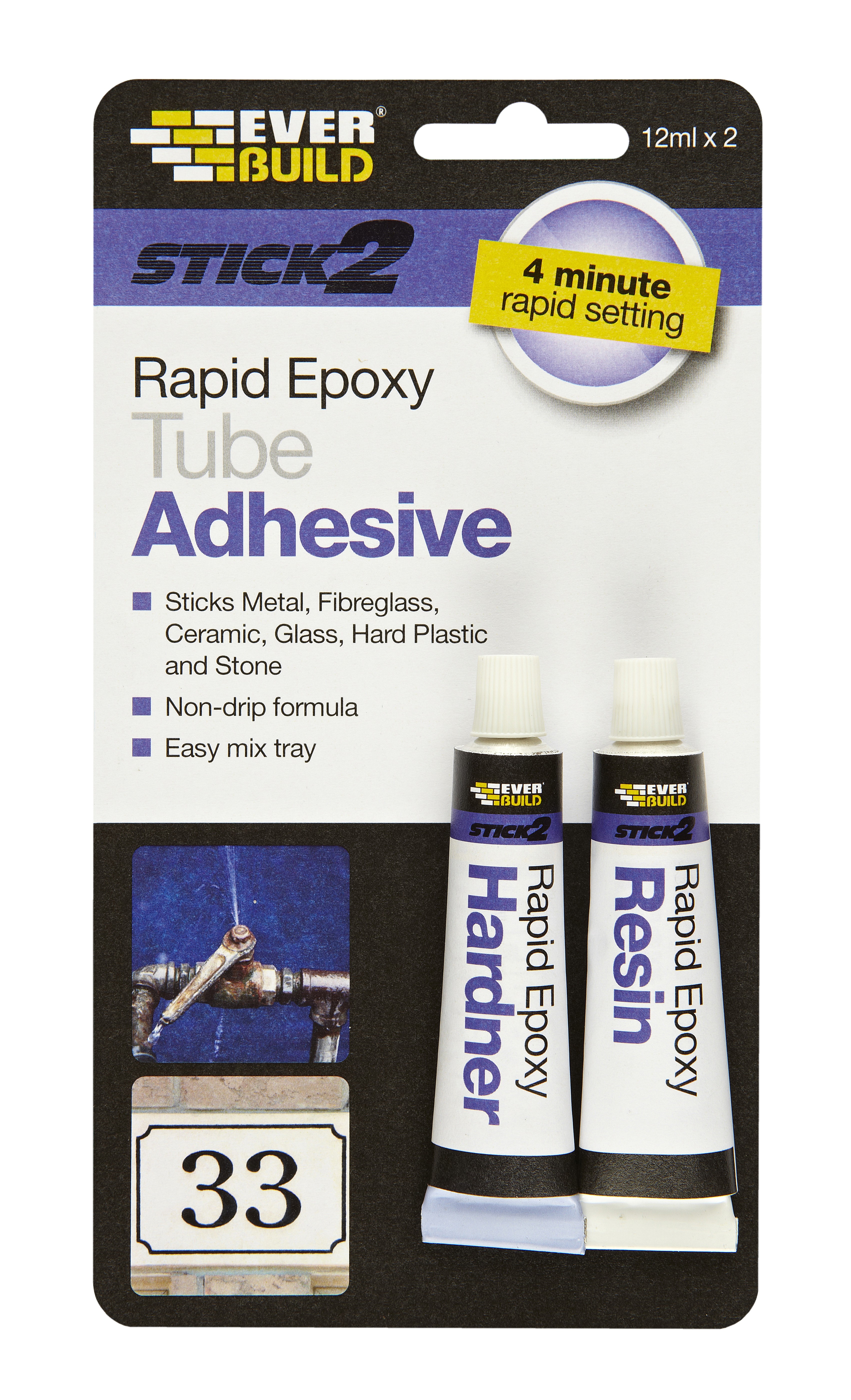 SikaEverbuild Stick 2 Rapid Epoxy Tube 12ml x 2 Clear  [EVBS2RAPEXTUB]