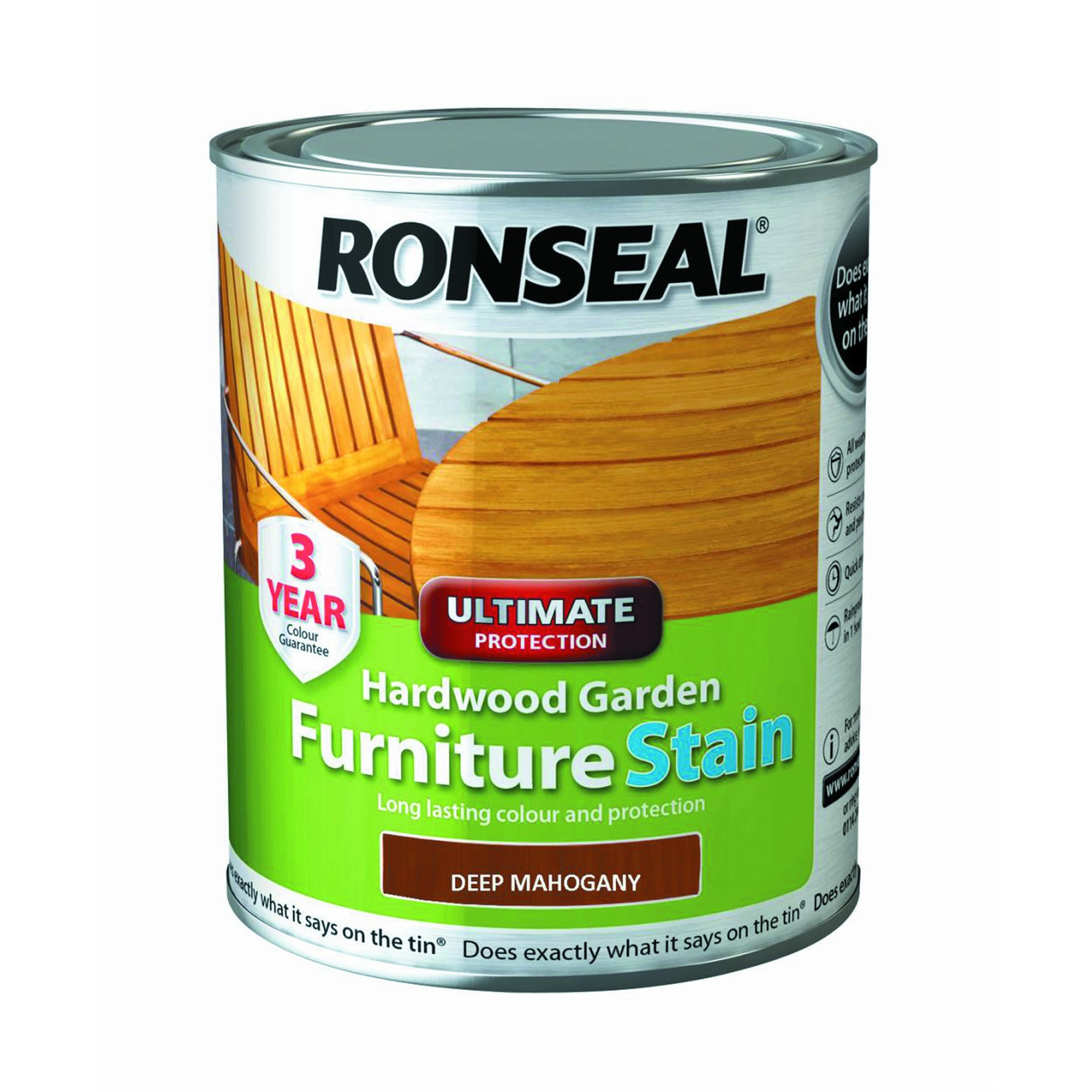 Ronseal Ultimate Protection Hardwood Garden Furniture Stain Clear Natural Matt 750ml [RONS36429]