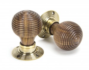 ANVIL - Rosewood Mortice/Rim Beehive Knob Set - Aged Brass Roses  Anvil83573