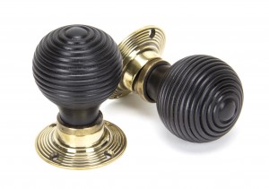 ANVIL - Ebony Mortice/Rim Beehive Knob Set - Aged Brass Roses  Anvil83574