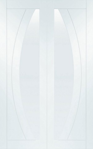 XL JOINERY DOORS -  GWPPSAL54 Internal White Primed Salerno Door Rebated Door Pair with Clear Glass  GWPPSAL54