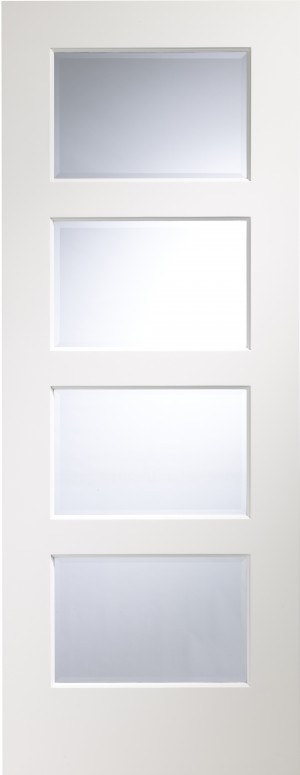 XL JOINERY DOORS -  PFGWFSEV30  Severo Pre-Finished White Internal Door with Clear Bevelled Glass  PFGWFSEV30