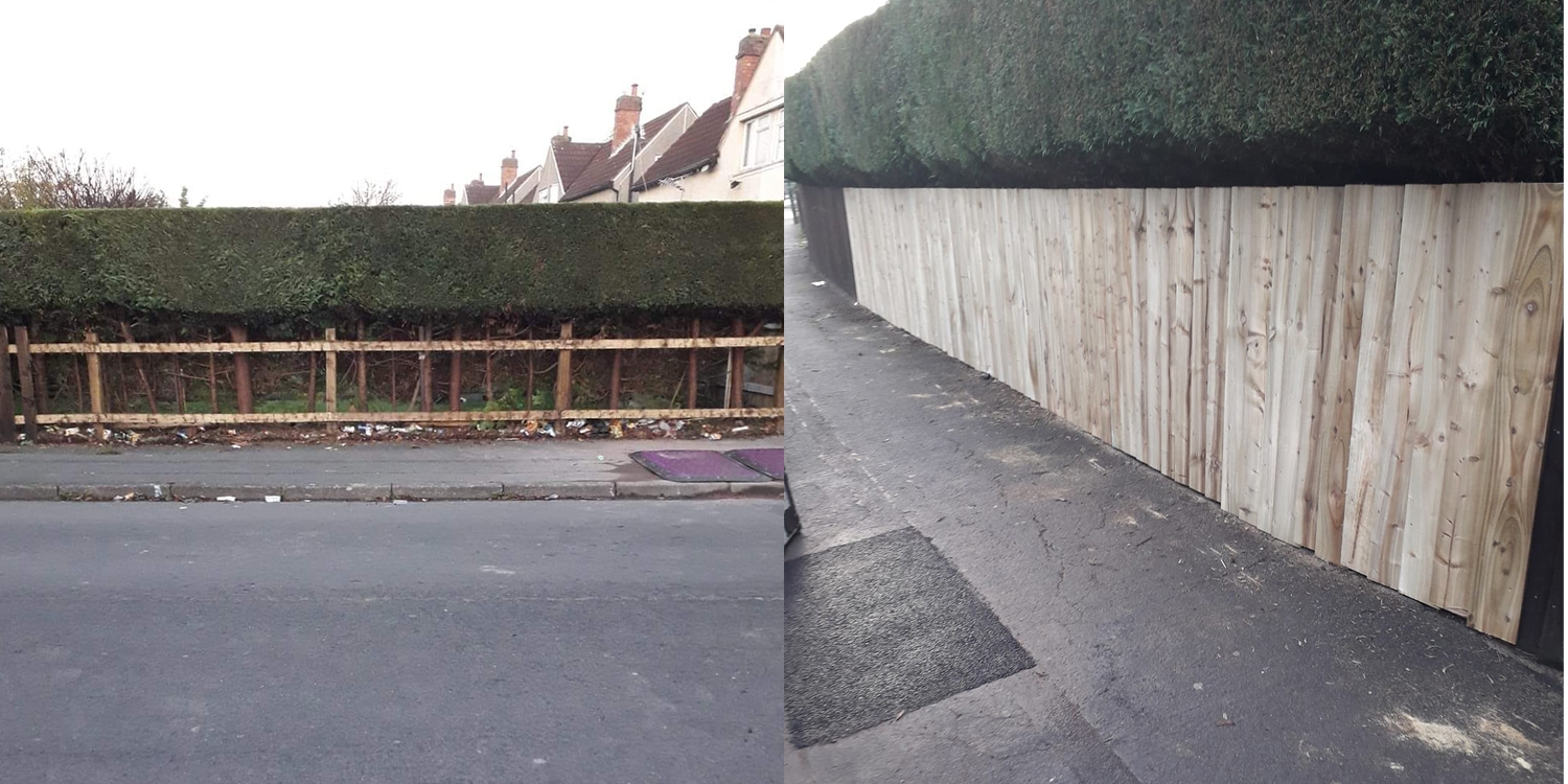 before and after, fence theft, shrewsbury theft