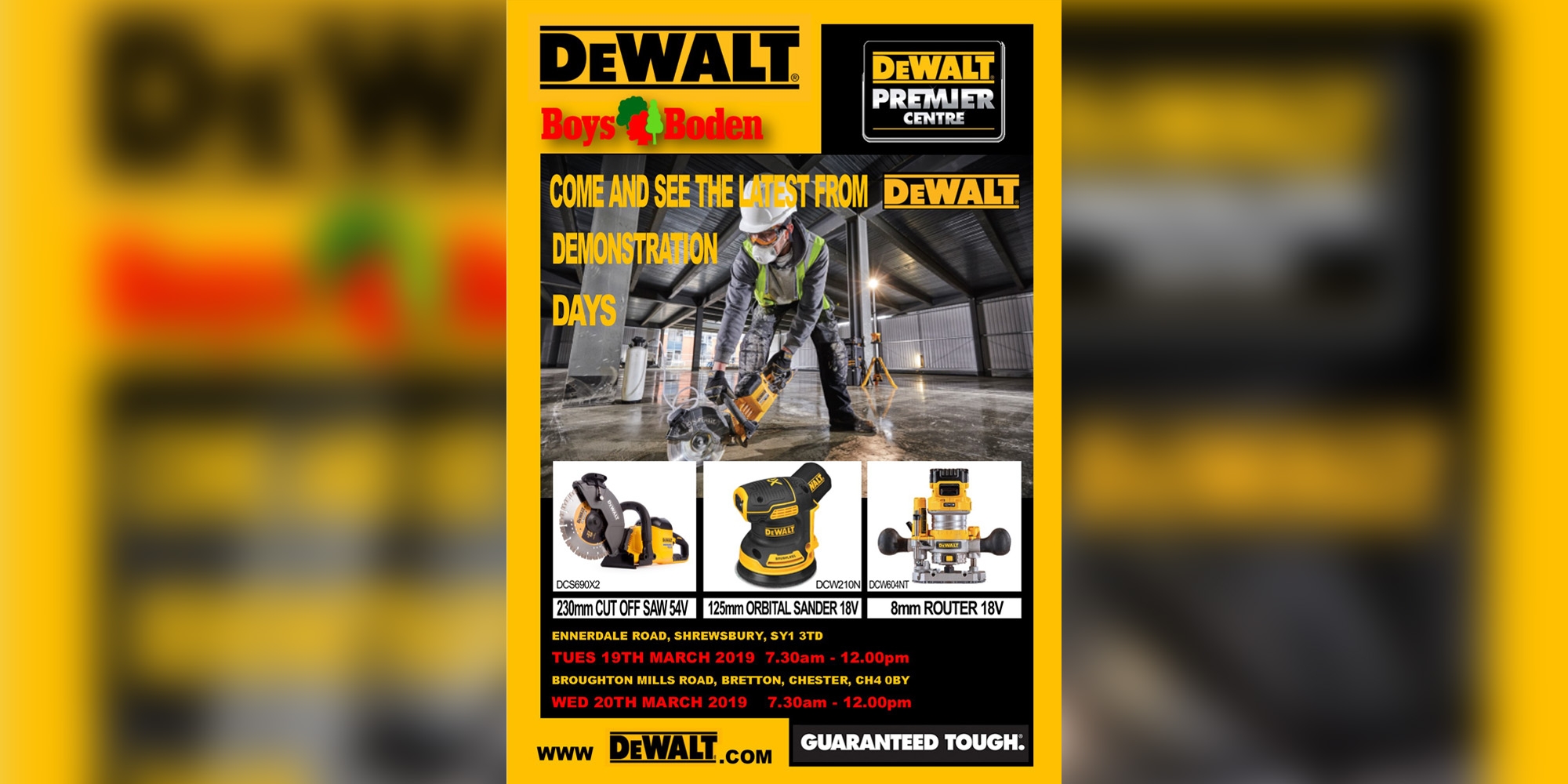 dewalt, demo day, demonstration, chester, shrewsbury