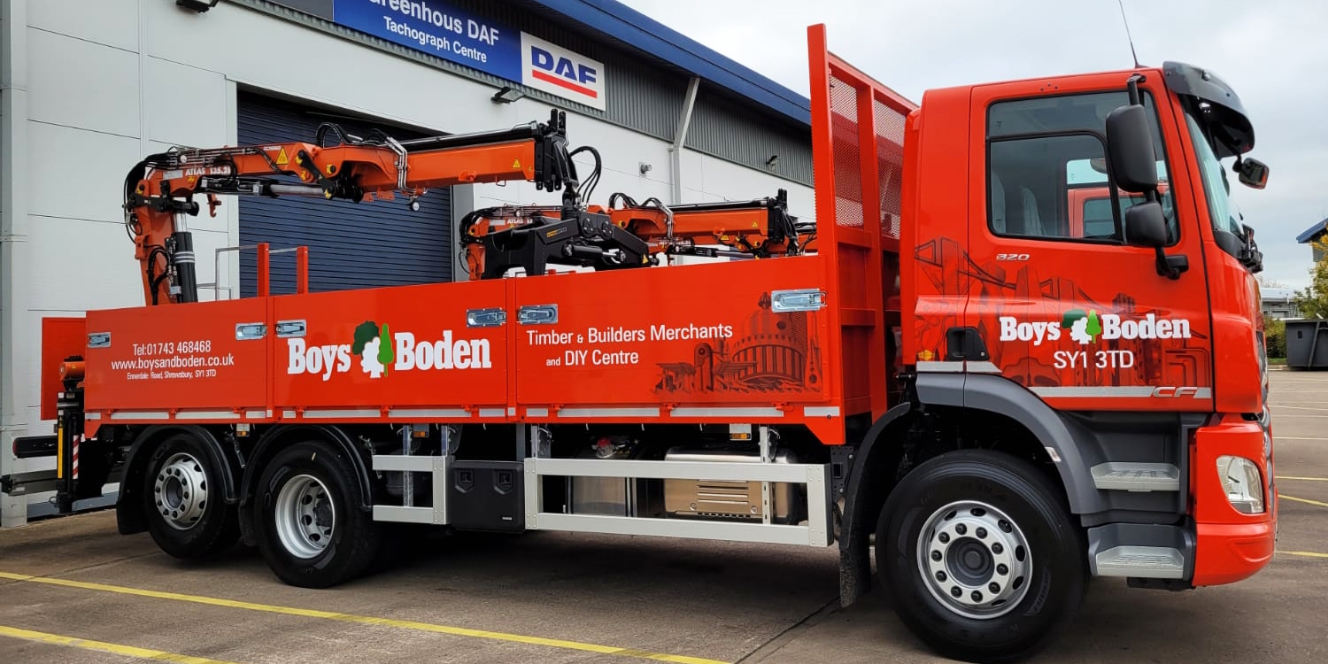 Modified HGV for delivery of construction materials to work sites and homes in Welshpool, Newtown, Shrewsbury, Llandrindod and Chester. 